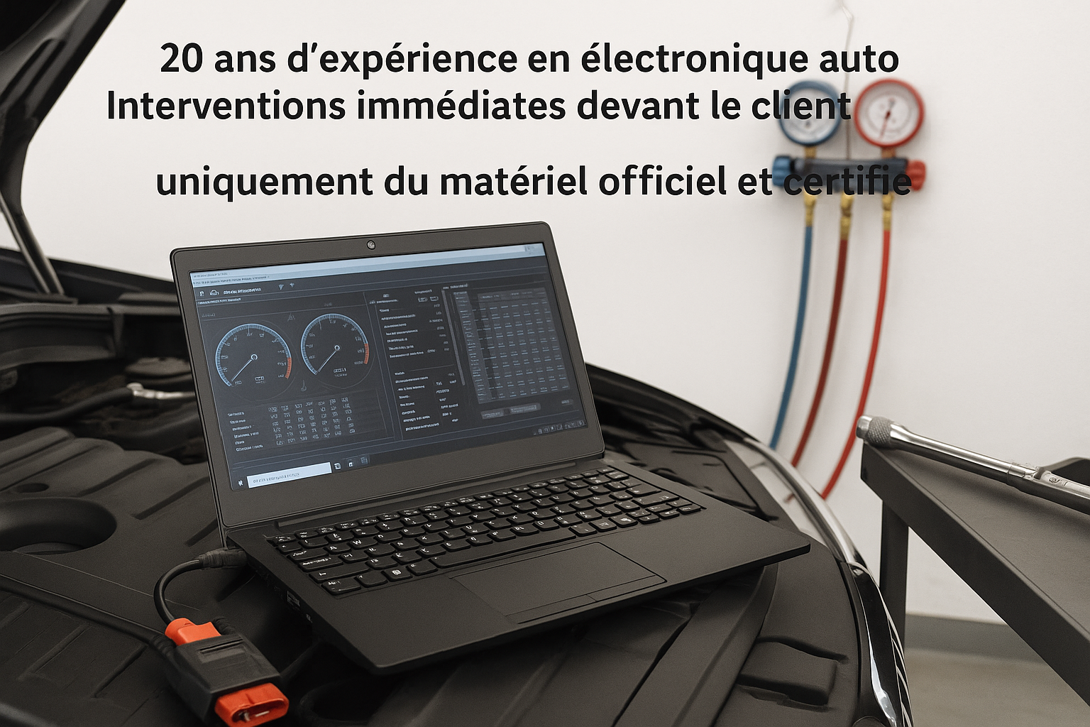 Électronique automobile à Bagneux (92) – Reprogrammation moteur, conversion E85, climatisation, airbag, pare-brise